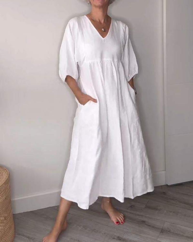 Gynira | Maxijurk voor dames – Elegante, zwierige zomerjurk met V-hals