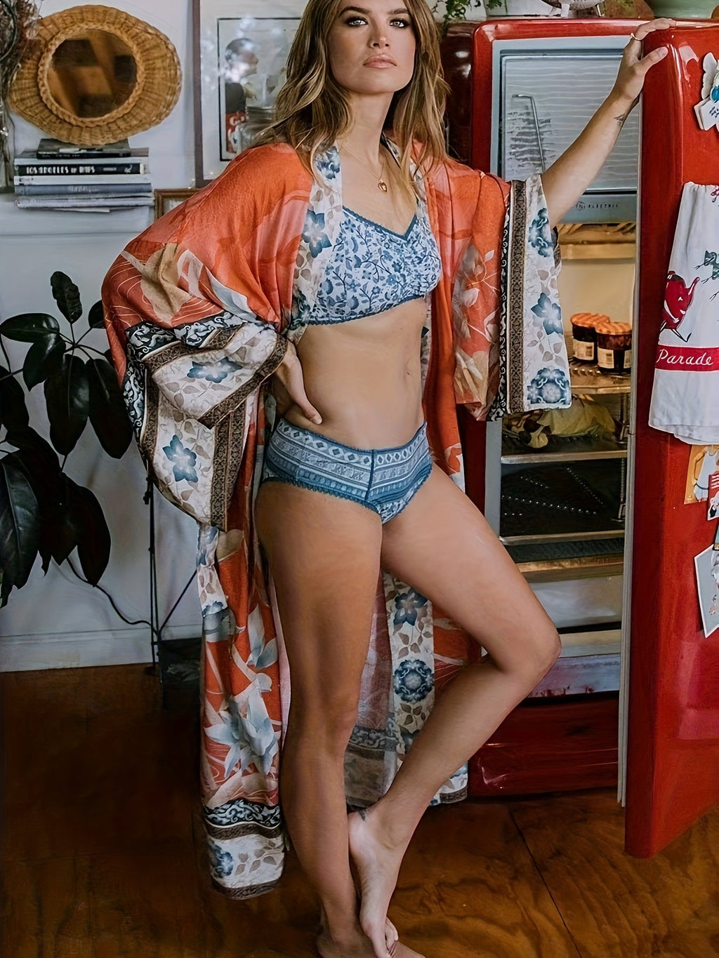 Emmeline | Kimono met bloemenprint voor dames – rode bloemen boho lichtgewicht zomer kimono cardigan