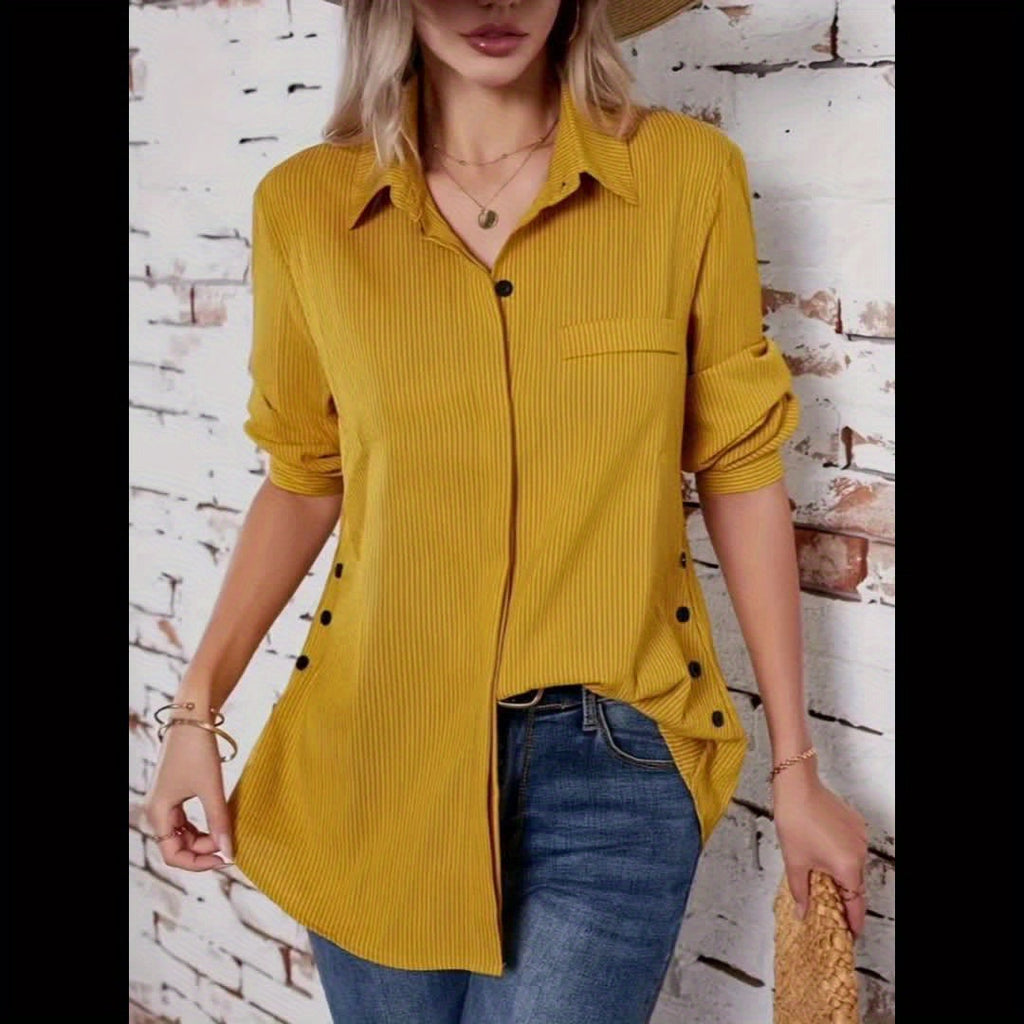 Persephone | Casual gestreepte damesblouse – Overhemd met lange mouwen en knopen