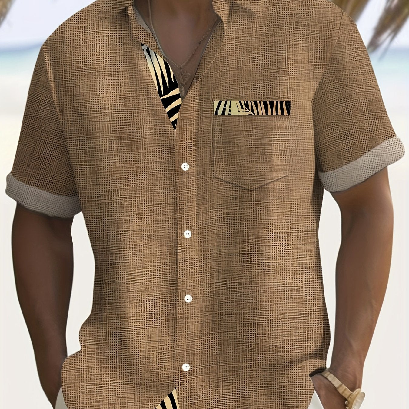 Caelum | Herenoverhemd met tropisch bladmotief – Hawaiiaans model met korte mouwen en knoopsluiting