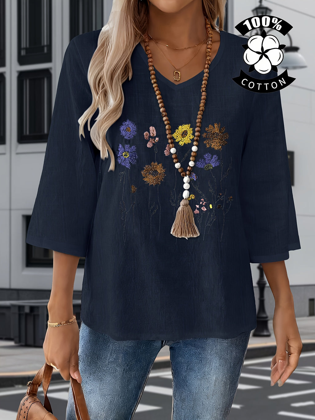Liorithra | Damesblouse met bloemenborduursel – Elegant casual overhemd