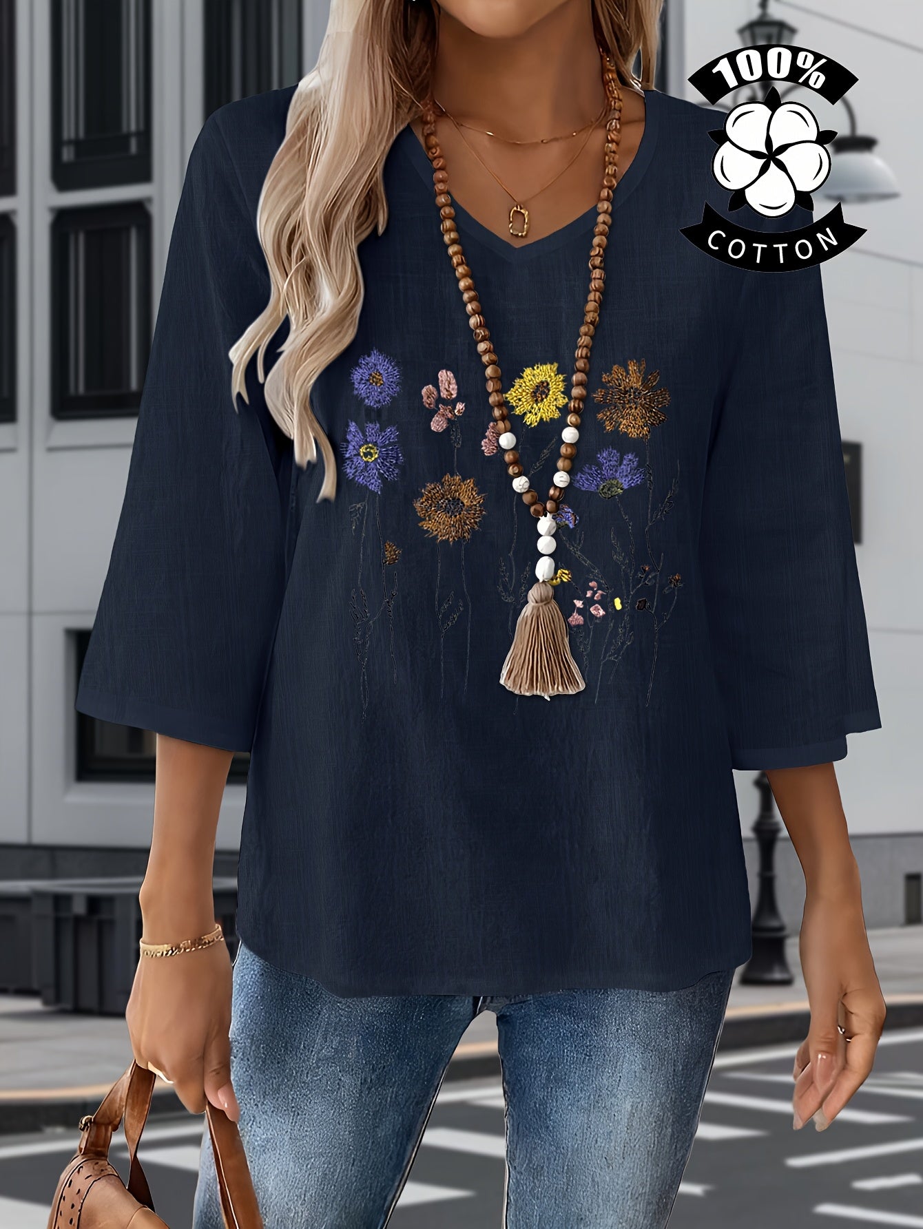Liorithra | Damesblouse met bloemenborduursel – Elegant casual overhemd