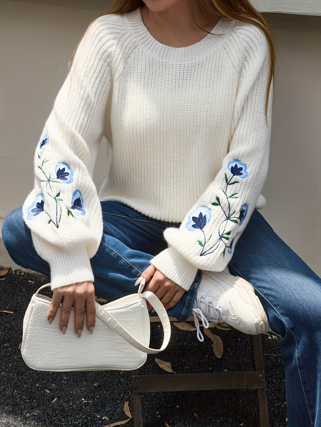Jessa | Gebreide trui met bloemenborduursel voor dames – pullover