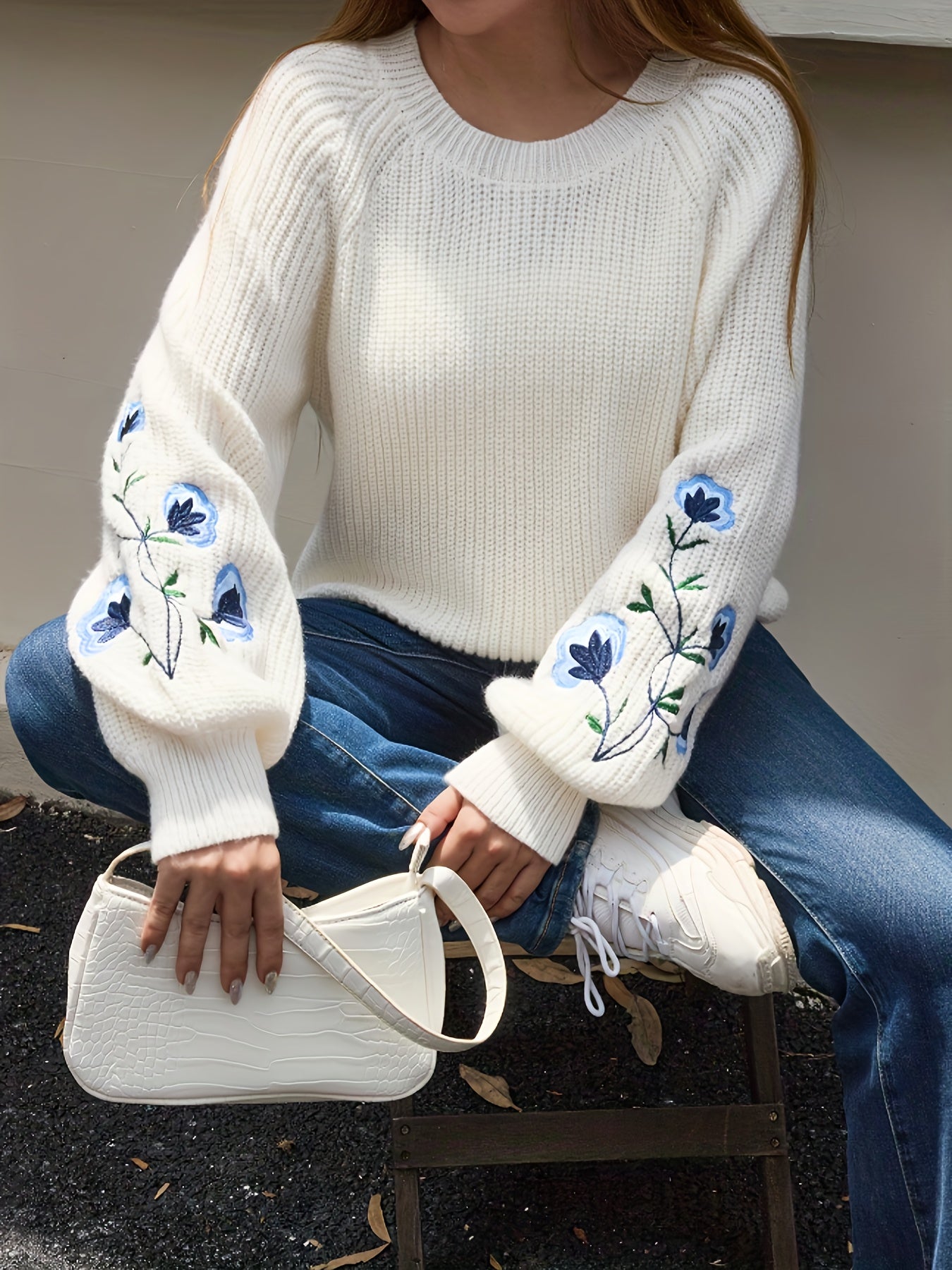 Jessa | Gebreide trui met bloemenborduursel voor dames – pullover