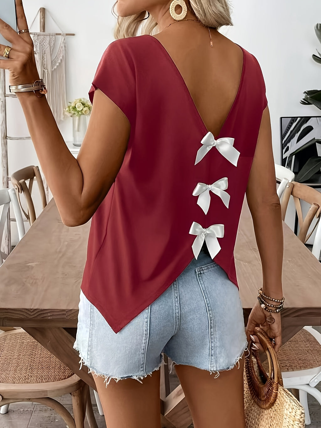 Risa | Casual T-shirt met strikdetail voor dames, korte mouwen, vakantie