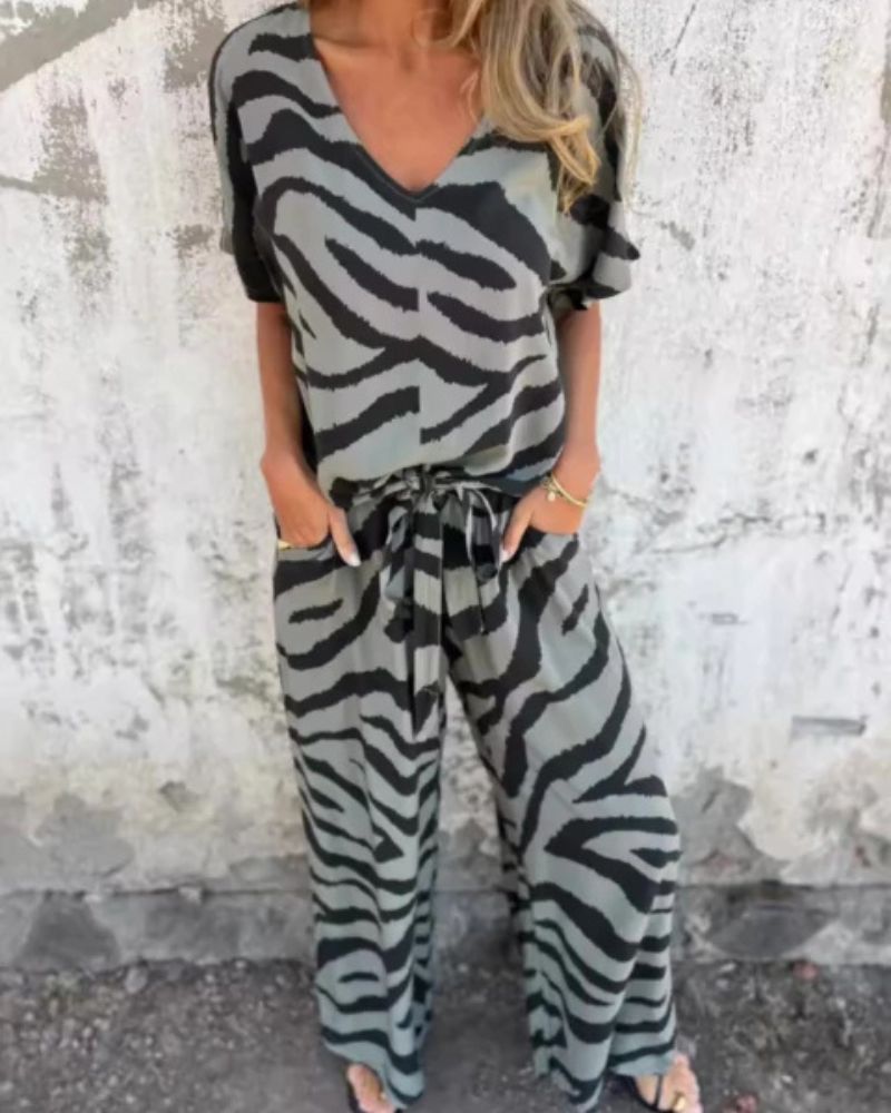 Osha | Set met top en broek in zebraprint, tweedelige zomerse casual outfit voor dames