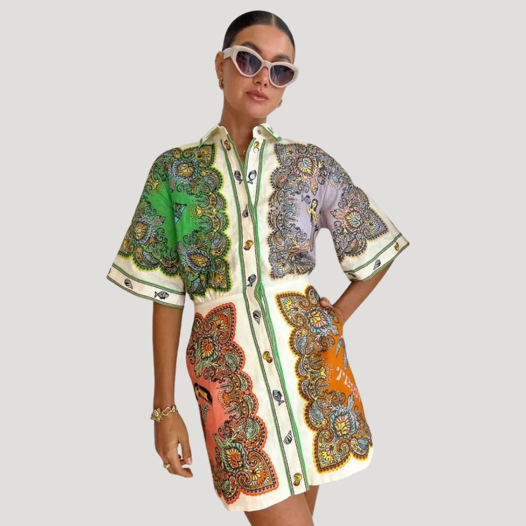 Calrellaen | Mini-shirtjurk met paisleyprint voor dames – Lichtgewicht model met knoopsluiting