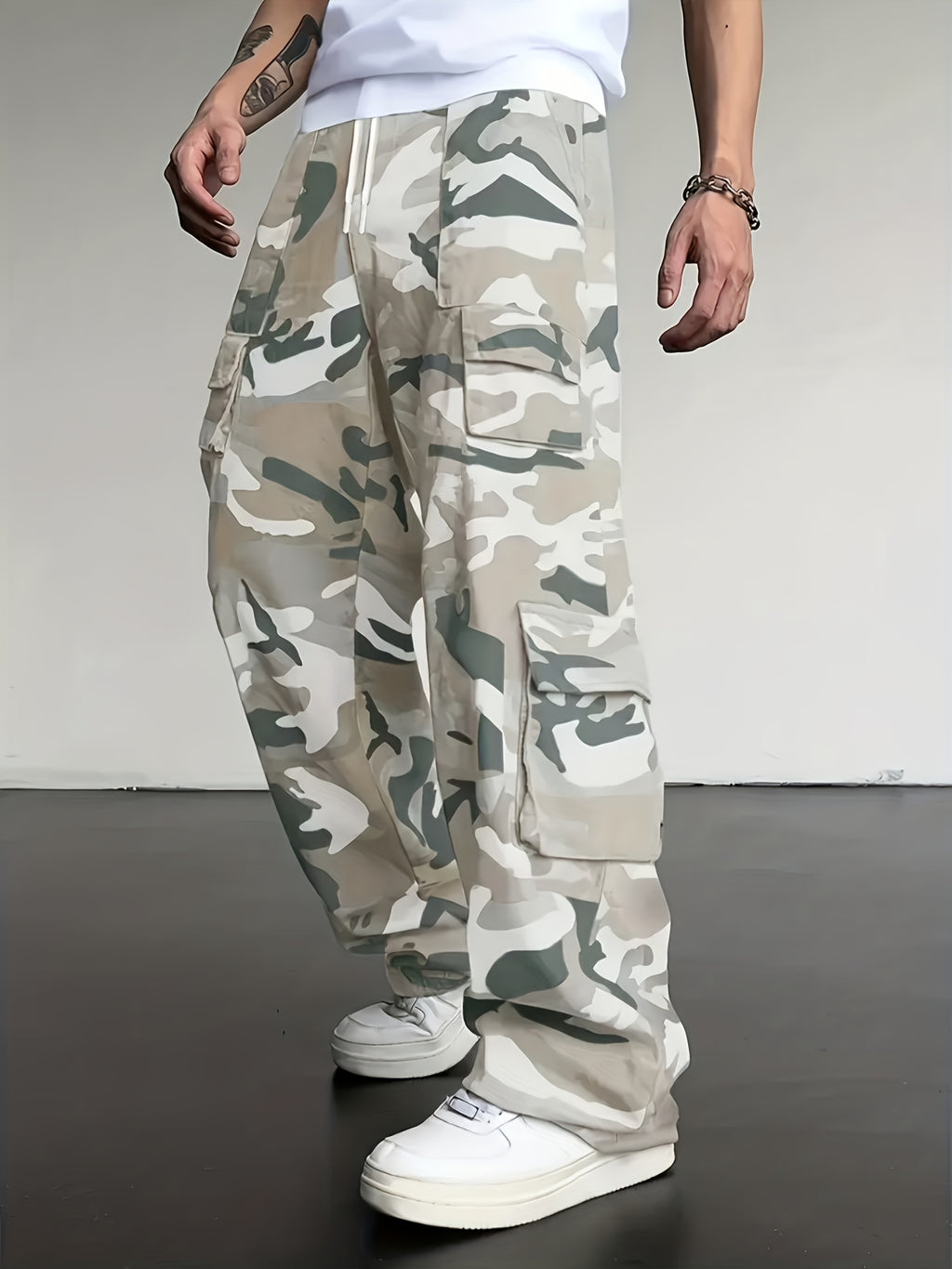 Alvor | Heren Camouflage Cargo Broek – Broek met Meerdere Zakken, Wijde Pijpen