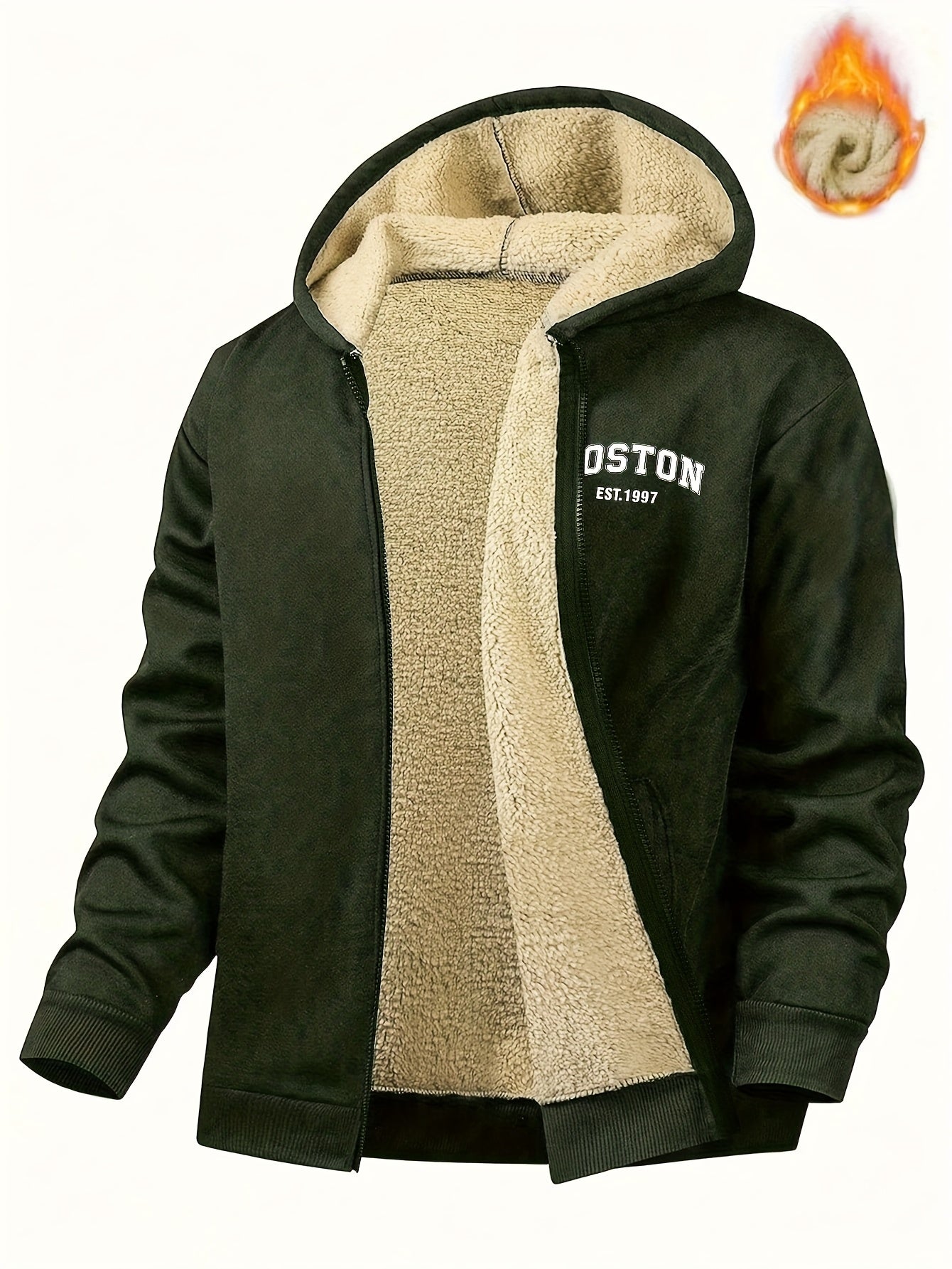 Zayden | Heren fleece gevoerde hoodie met ritssluiting – Casual hoodie met letterprint