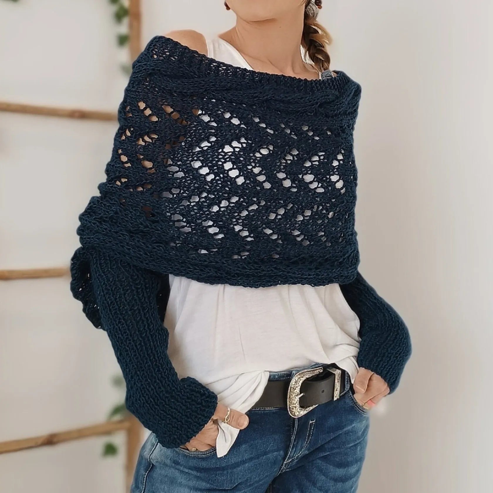 Winifred | Châle tricoté pour femme – Écharpe tricotée oversize confortable pour l'automne et l'hiver