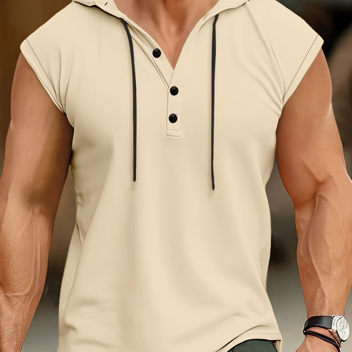Acton | Heren mouwloze hooded Henley Tank - Ademend sportshirt