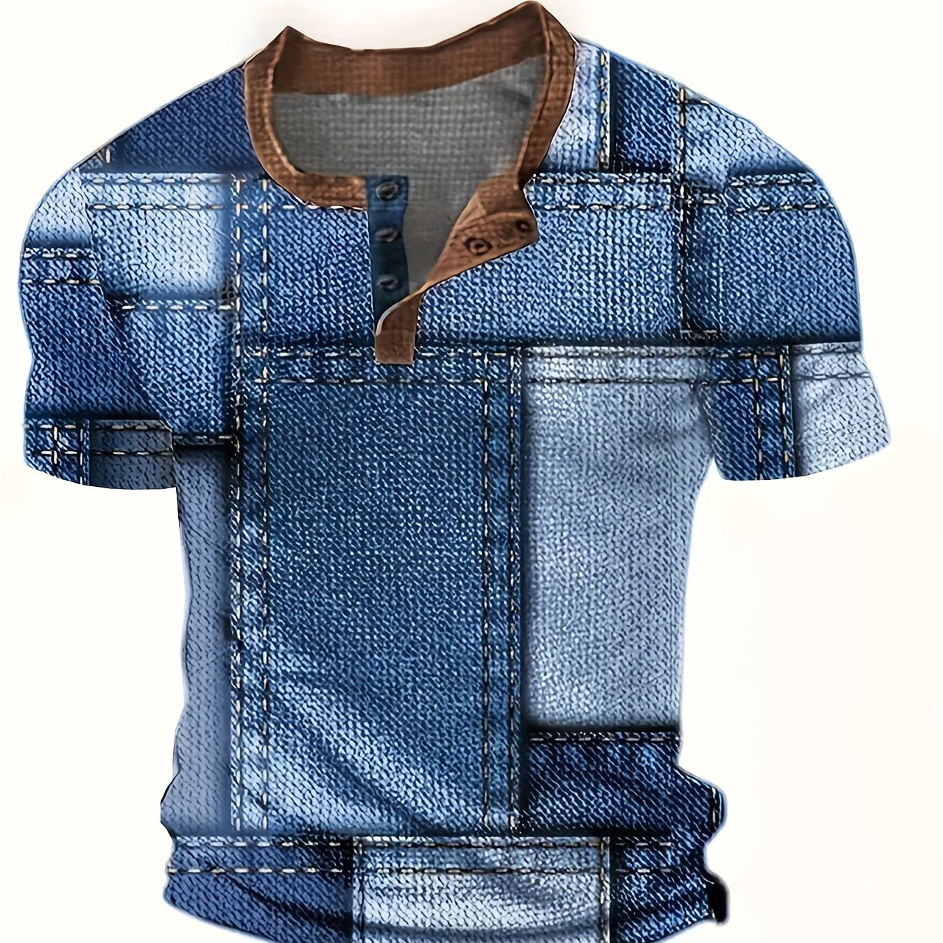 Mirox | Henley-shirt voor heren van wafelstructuur – met 3D-print en kleurblokken, casual
