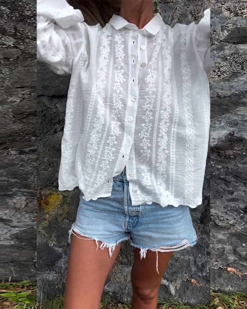 Physera | Holle geborduurde poloblouse – Casual katoenen top voor dames