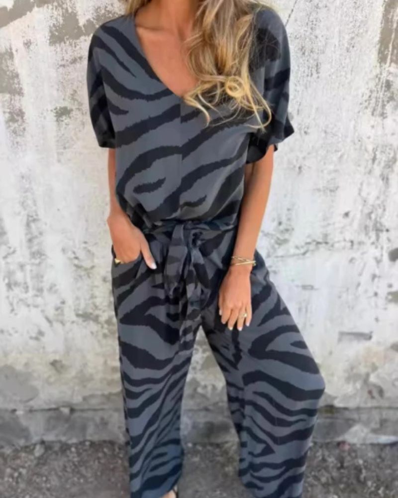 Osha | Set met top en broek in zebraprint, tweedelige zomerse casual outfit voor dames