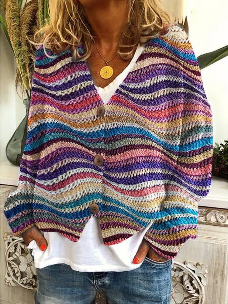 Margot | Mehrfarbige, weiche Strickjacke mit Print, bequem, elegant und warm, hautfreundlicher Stoff