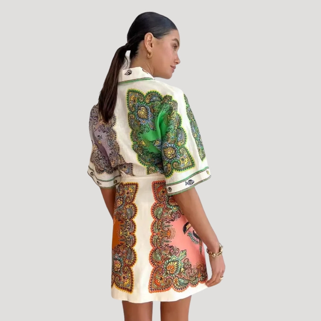 Calrellaen | Mini-shirtjurk met paisleyprint voor dames – Lichtgewicht model met knoopsluiting