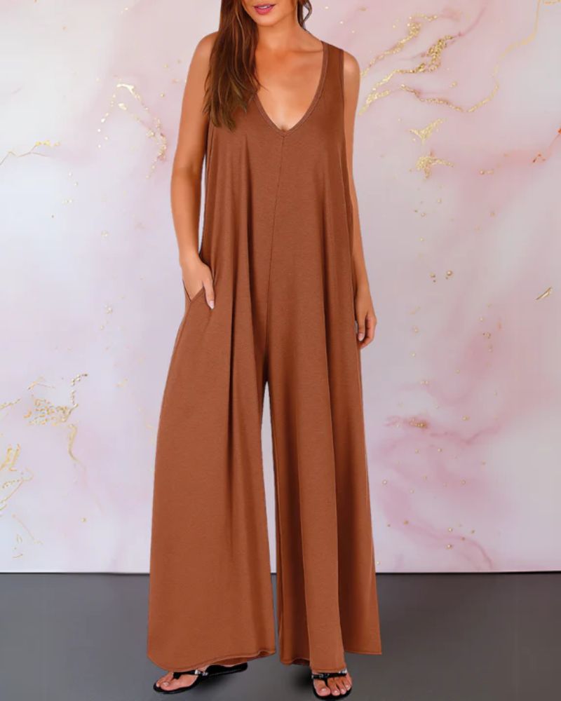 Alaya | Casual jumpsuit met wijde pijpen voor dames – Mouwloze, ruimvallende jumpsuit