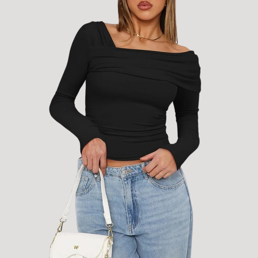Valivonne | Off-shoulder Bardot-top voor dames – Elegante casual blouse met lange mouwen