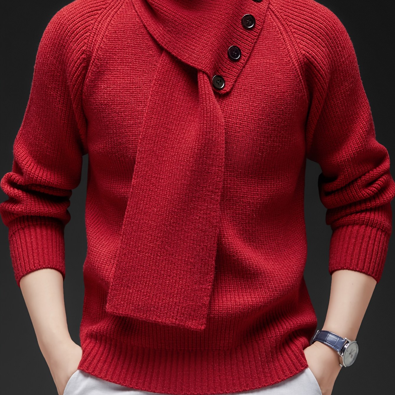 Drayke | Heren  V-hals gebreide trui  Pullover met lange mouwen en afneembare sjaalkraag