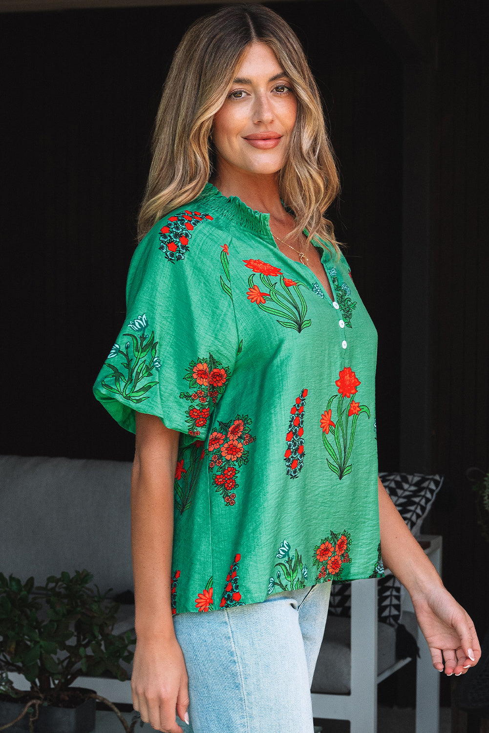 Galenya | Dames Blouse met Bloemenprint en V‑Hals