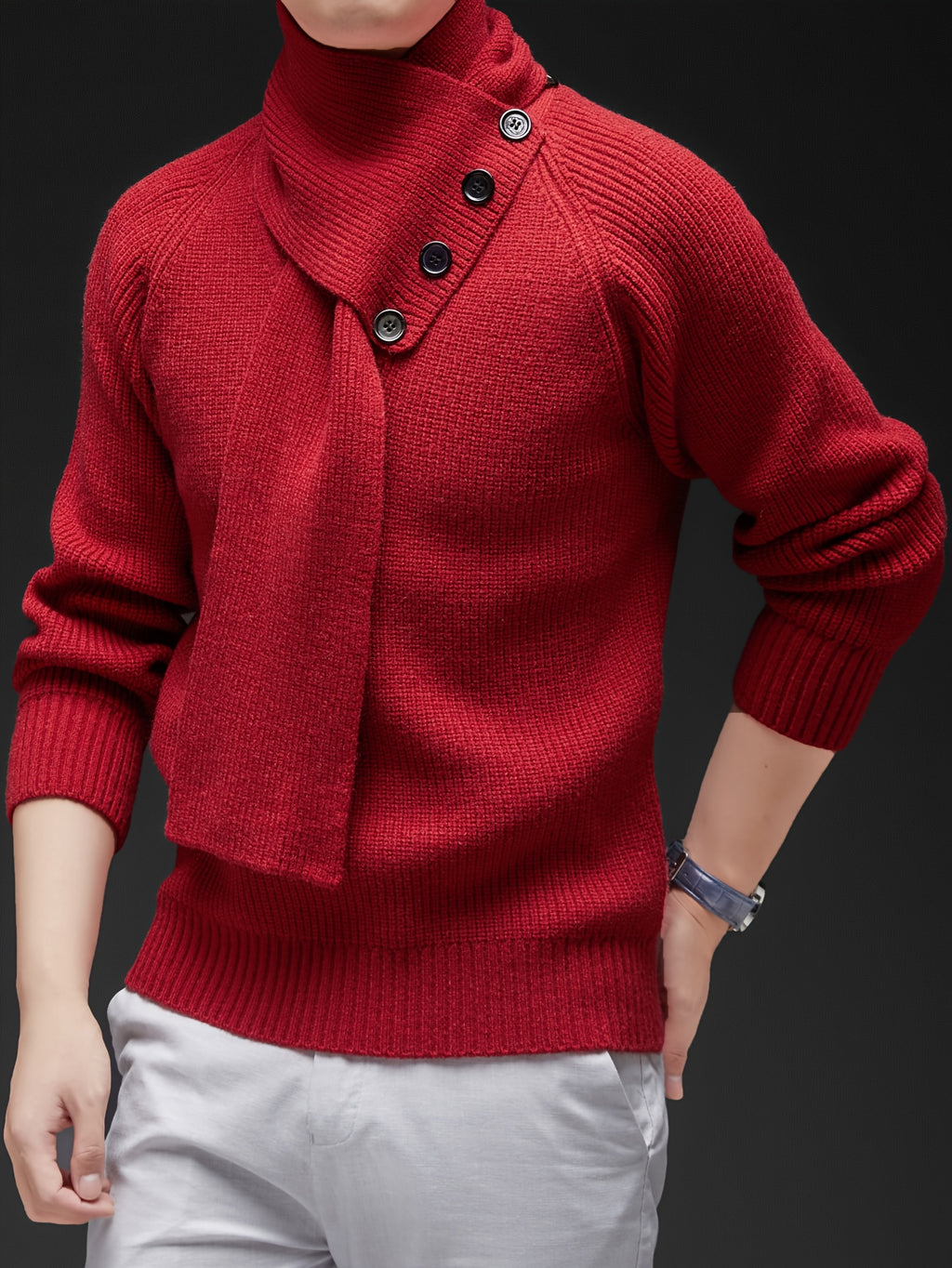 Drayke | Heren  V-hals gebreide trui  Pullover met lange mouwen en afneembare sjaalkraag