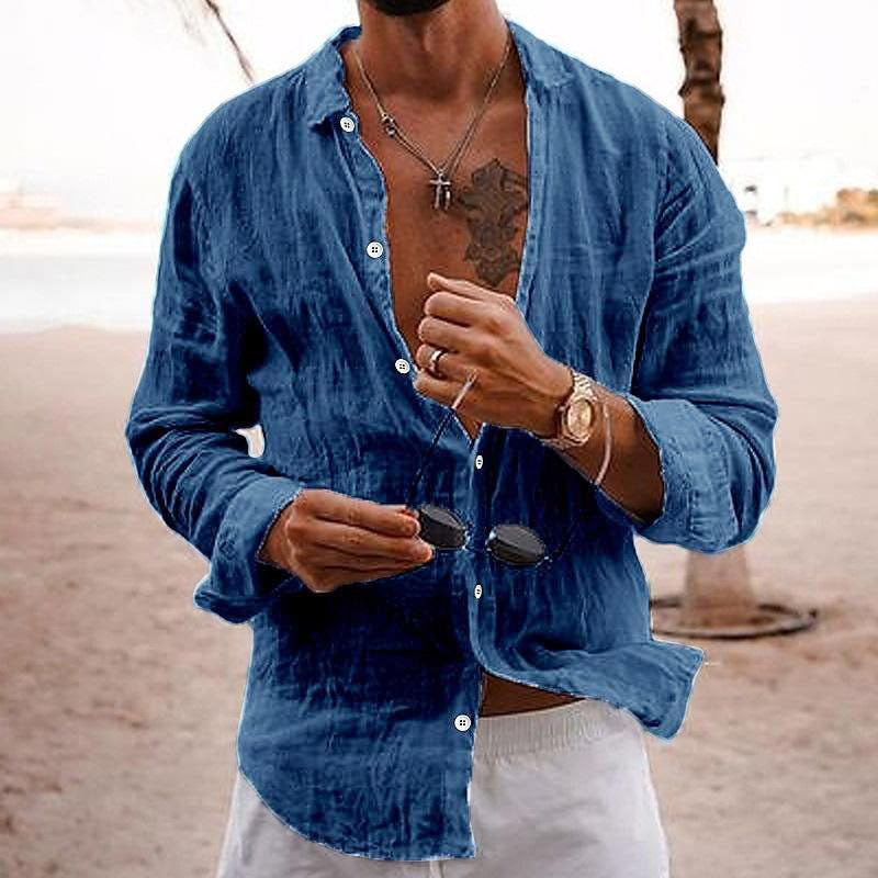 Daryon | Herenkatoenen linnen shirt met lange mouwen – casual effen kleur met knopen, ademend