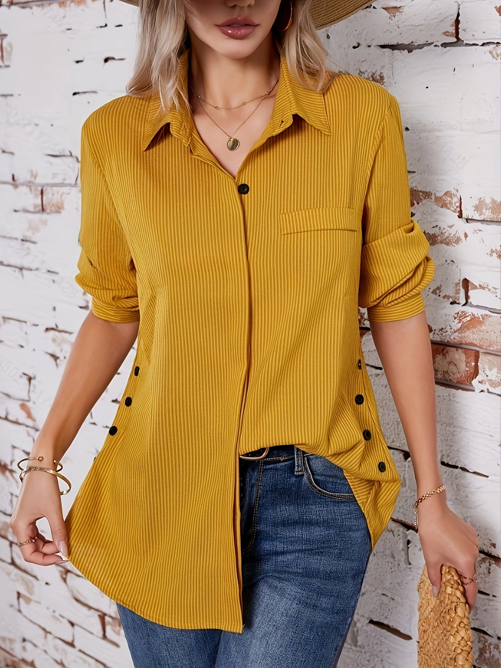 Persephone | Casual gestreepte damesblouse – Overhemd met lange mouwen en knopen