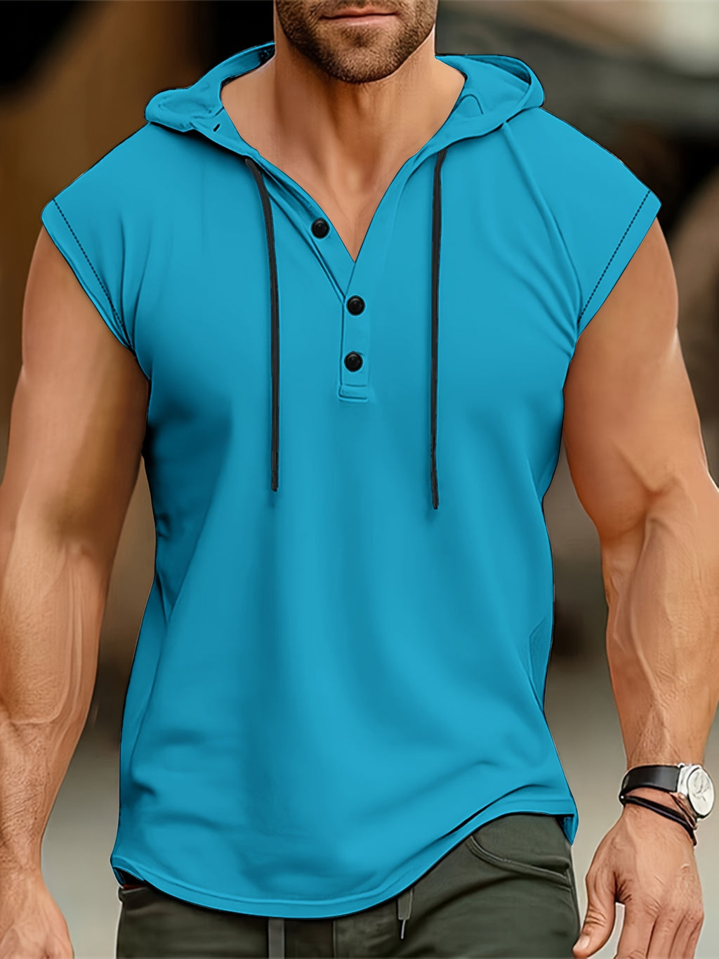 Acton | Heren mouwloze hooded Henley Tank - Ademend sportshirt