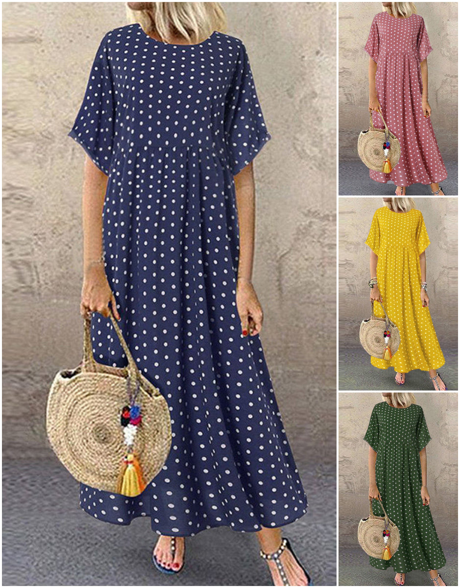 Mysira | Boho-maxi-jurk voor dames – zwierige zomerjurk met stippen