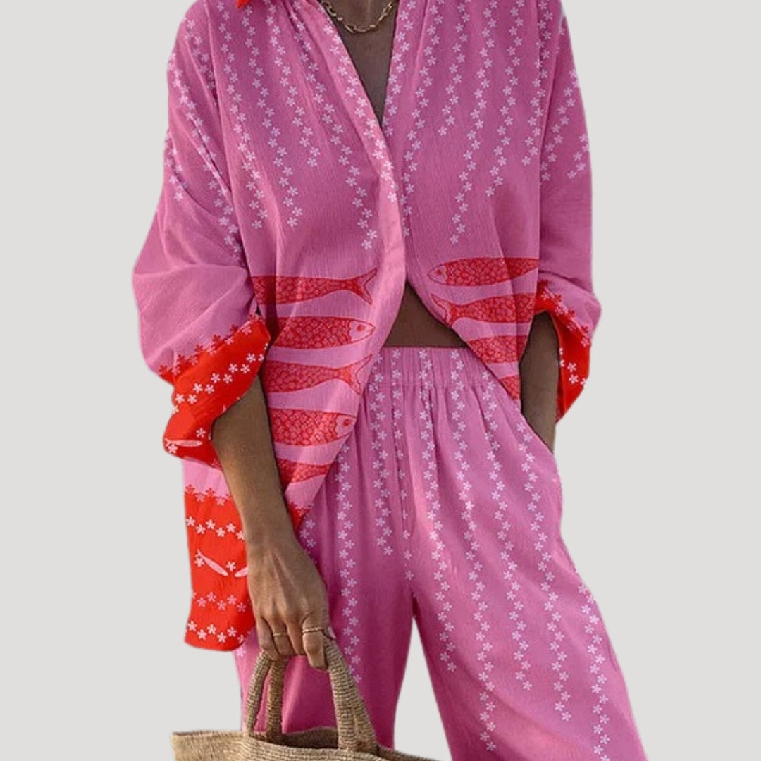 Oceira | Zomerse set met broek voor dames – Top met lange mouwen