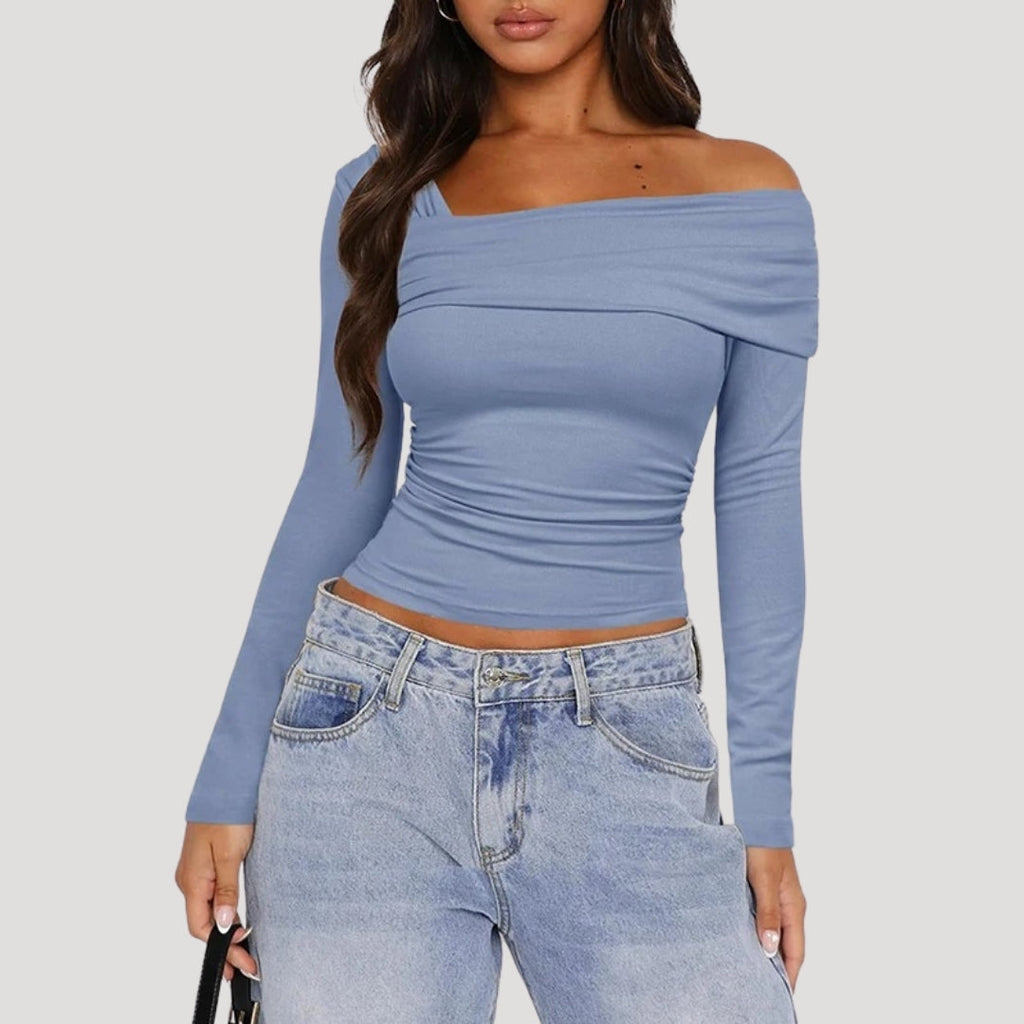 Valivonne | Off-shoulder Bardot-top voor dames – Elegante casual blouse met lange mouwen