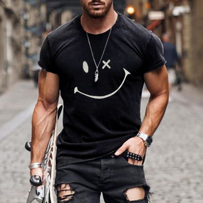 Ylvar | Vintage T-shirt voor heren met smileyprint – korte mouwen, ronde hals, casual katoenen T-shirt