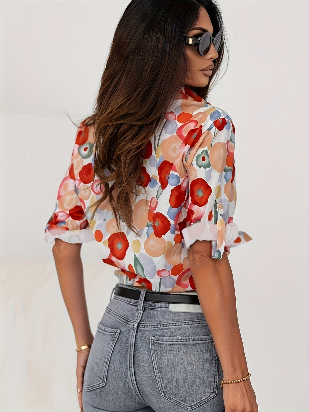 Zariah | Rode Bloemen Blouse met Lange Mouwen voor Dames – Elegante Blouse