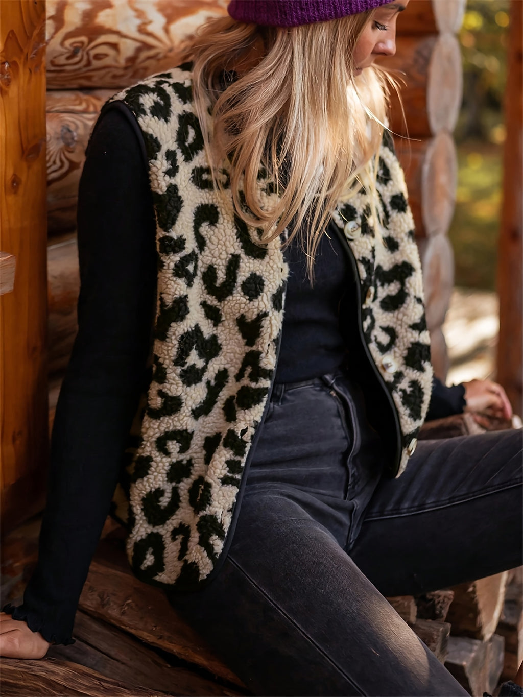 Marthe | Damenstrickjacke mit Leopardenmuster und Knöpfen – schick und lässig