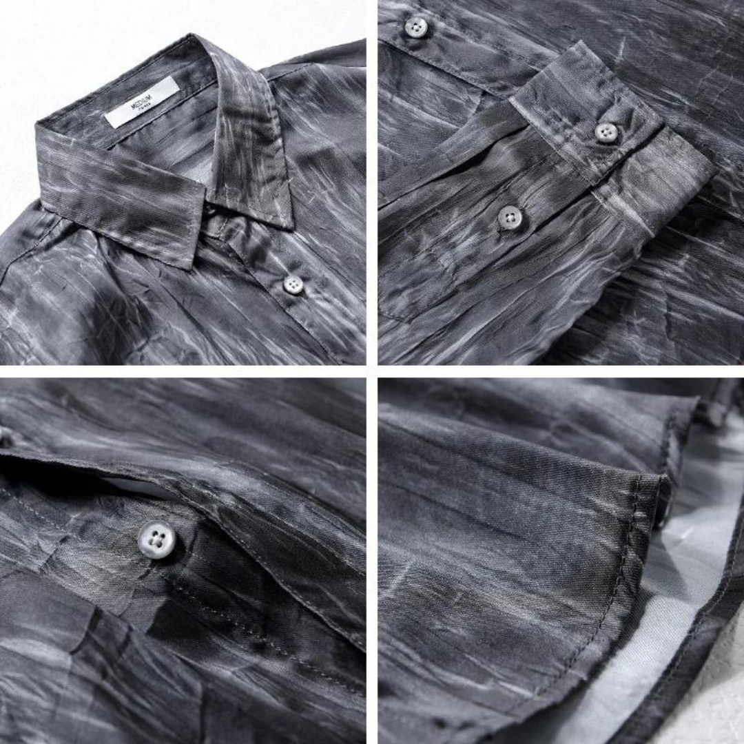 Barron | Knoopshirt met Tie-Dye lange mouwen voor heren - Vrijetijdshirt voor heren