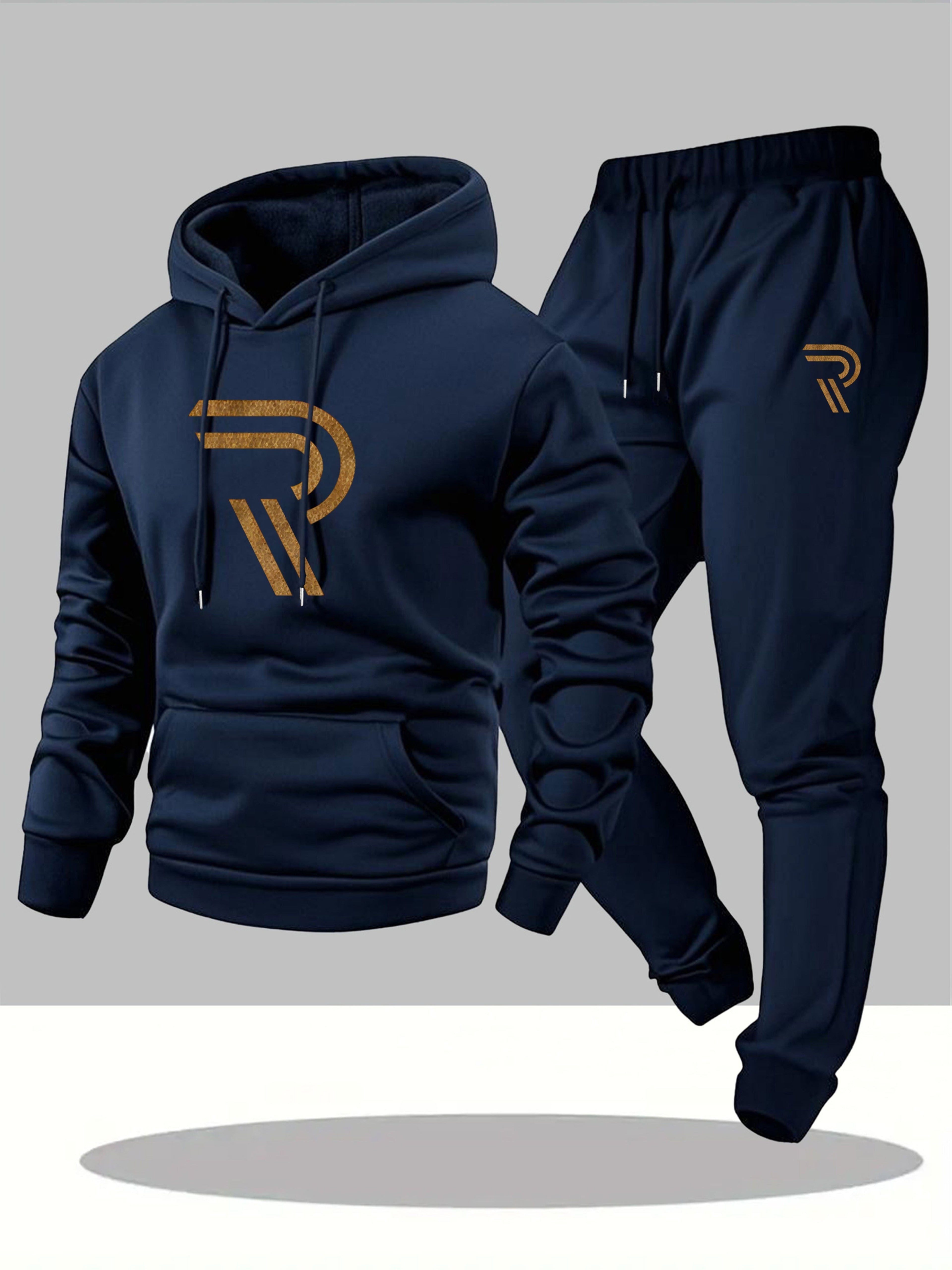 Knudsen | Ensemble de survêtement homme : sweat à capuche et pantalon – Logo « R », style décontracté, automne/hiver