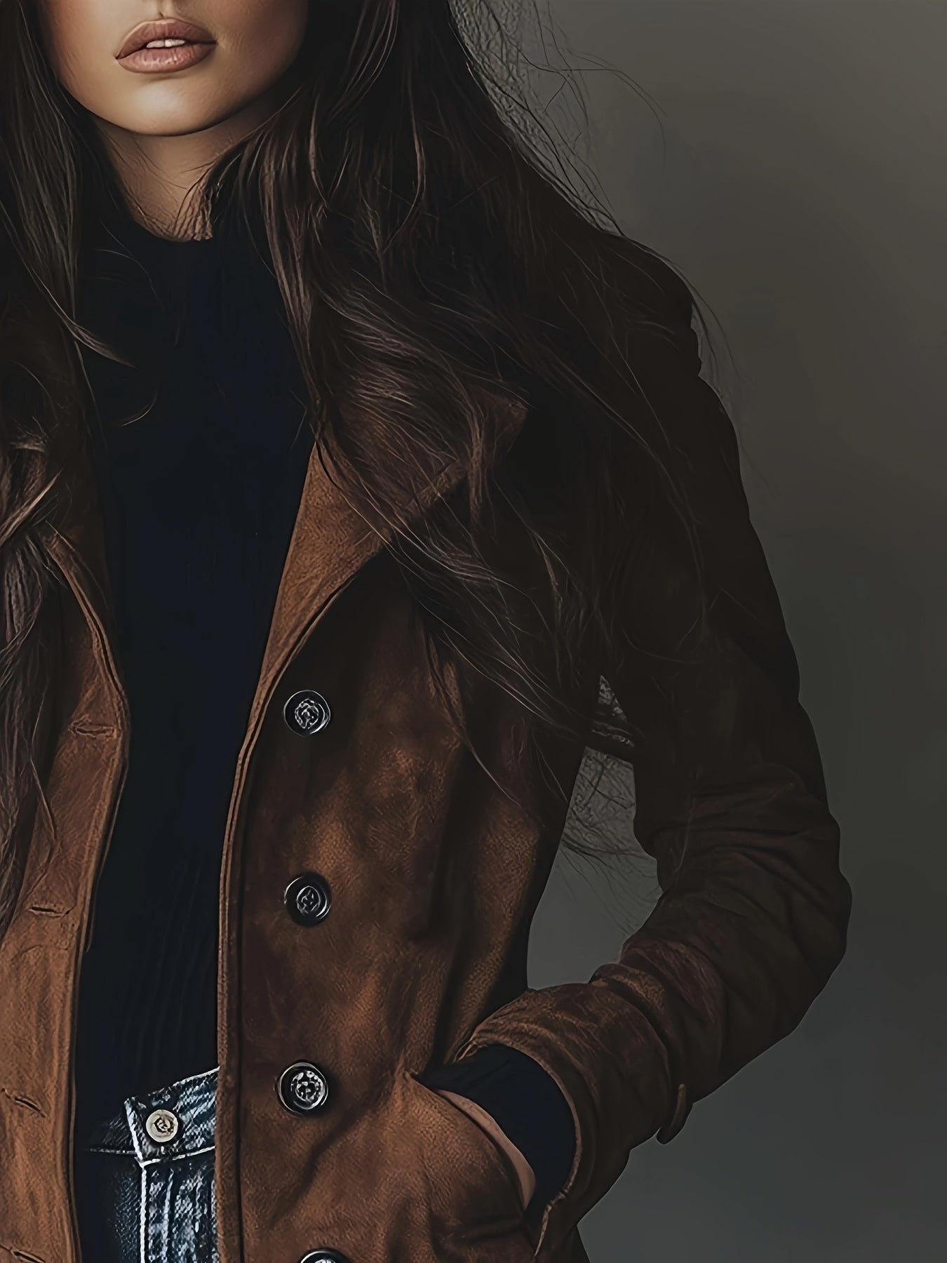 Forynne | Trench-coat vintage en daim pour femme – Élégant modèle à simple boutonnage et coupe en H
