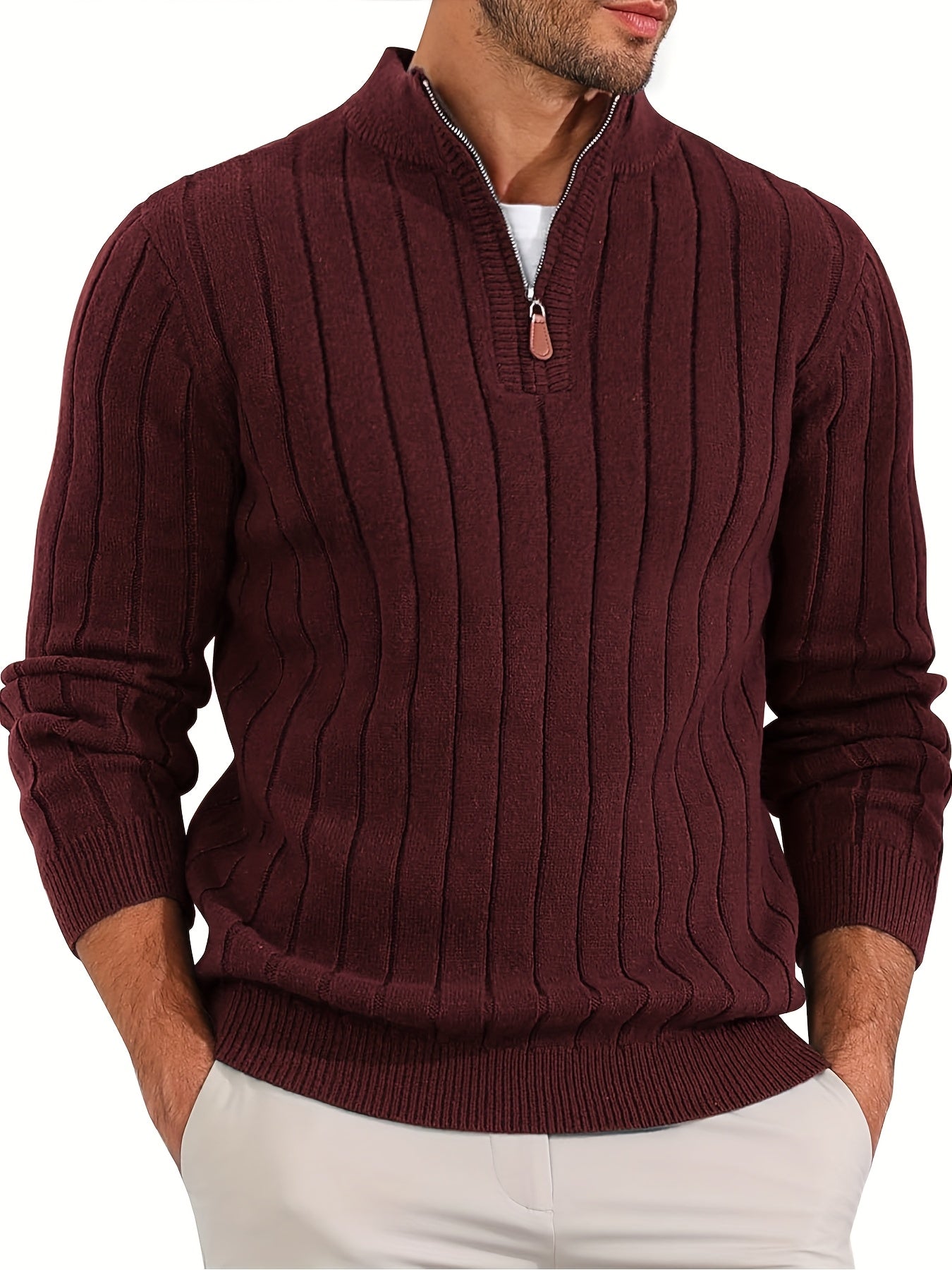 Brinor | Heren trui met halve rits – Casual trui met opstaande kraag, losse pasvorm, ritssluiting