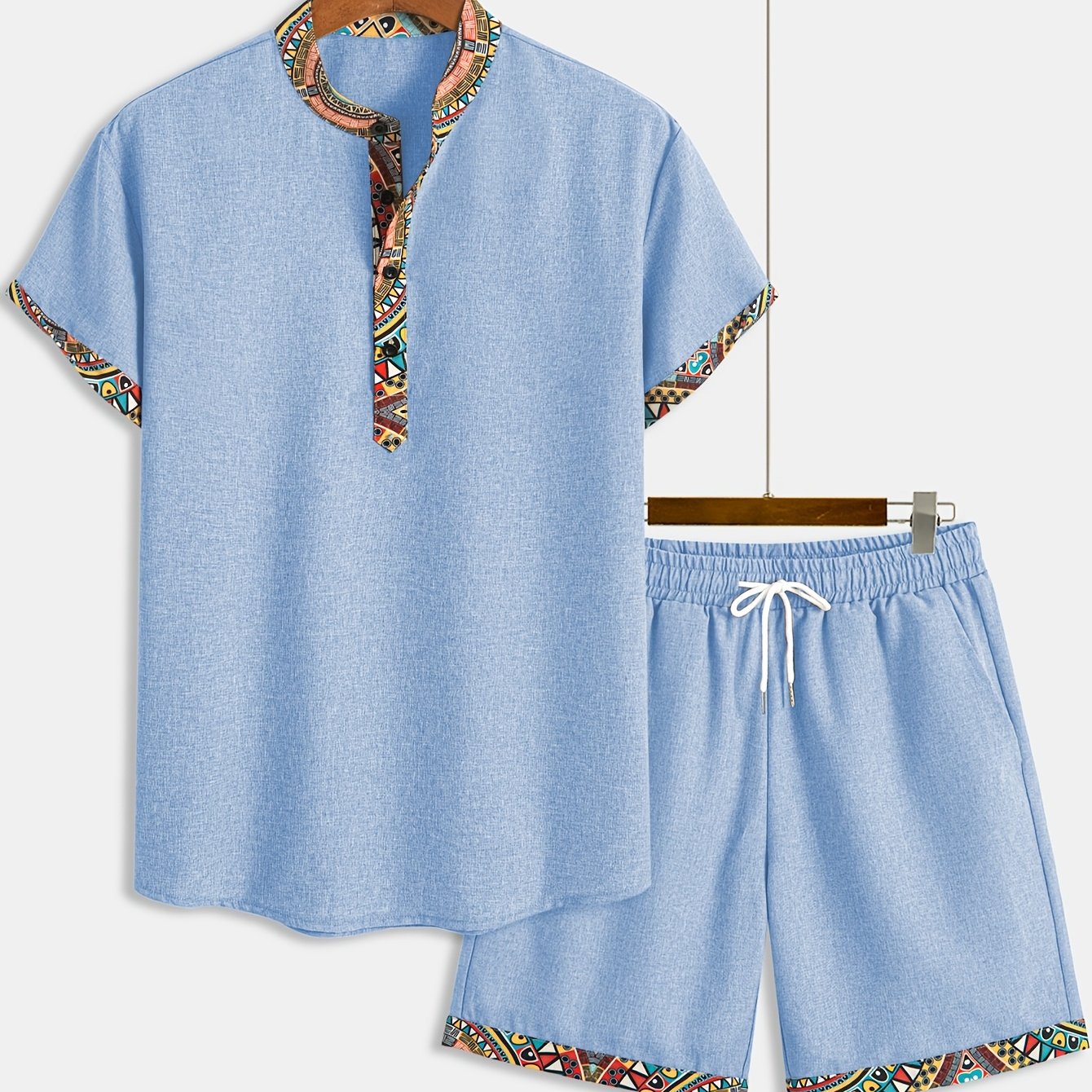 Daryx | Heren zomerset uit twee delen – shirt en short met etnische print en zakken