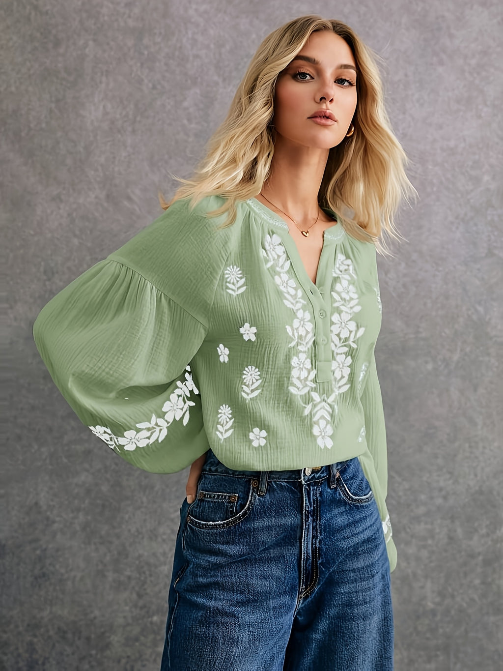 Helya | Lichtgewicht geborduurd etnisch dameshemd – casual blouse met lange mouwen