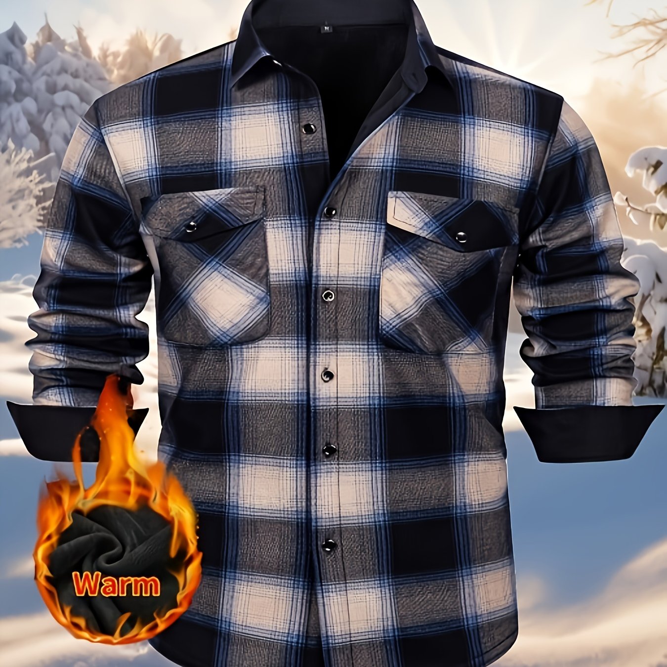 Simeon | Chemise en flanelle thermique épaisse pour homme – motif à carreaux épais d'hiver avec boutons