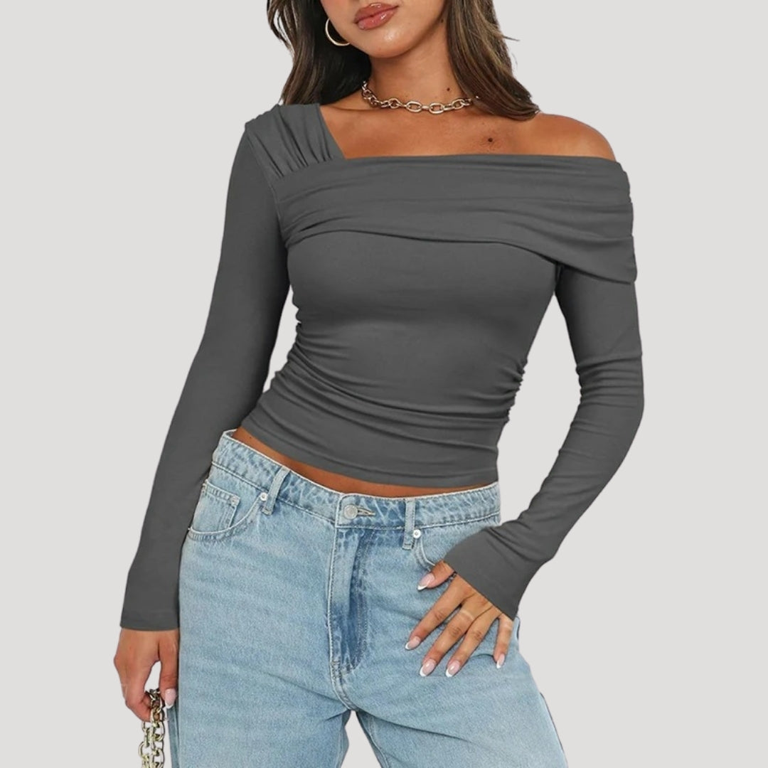 Valivonne | Off-shoulder Bardot-top voor dames – Elegante casual blouse met lange mouwen