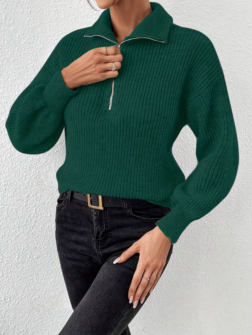 Berna | Dames trui met verlaagde schouders, V-hals en halve rits – Casual elegante