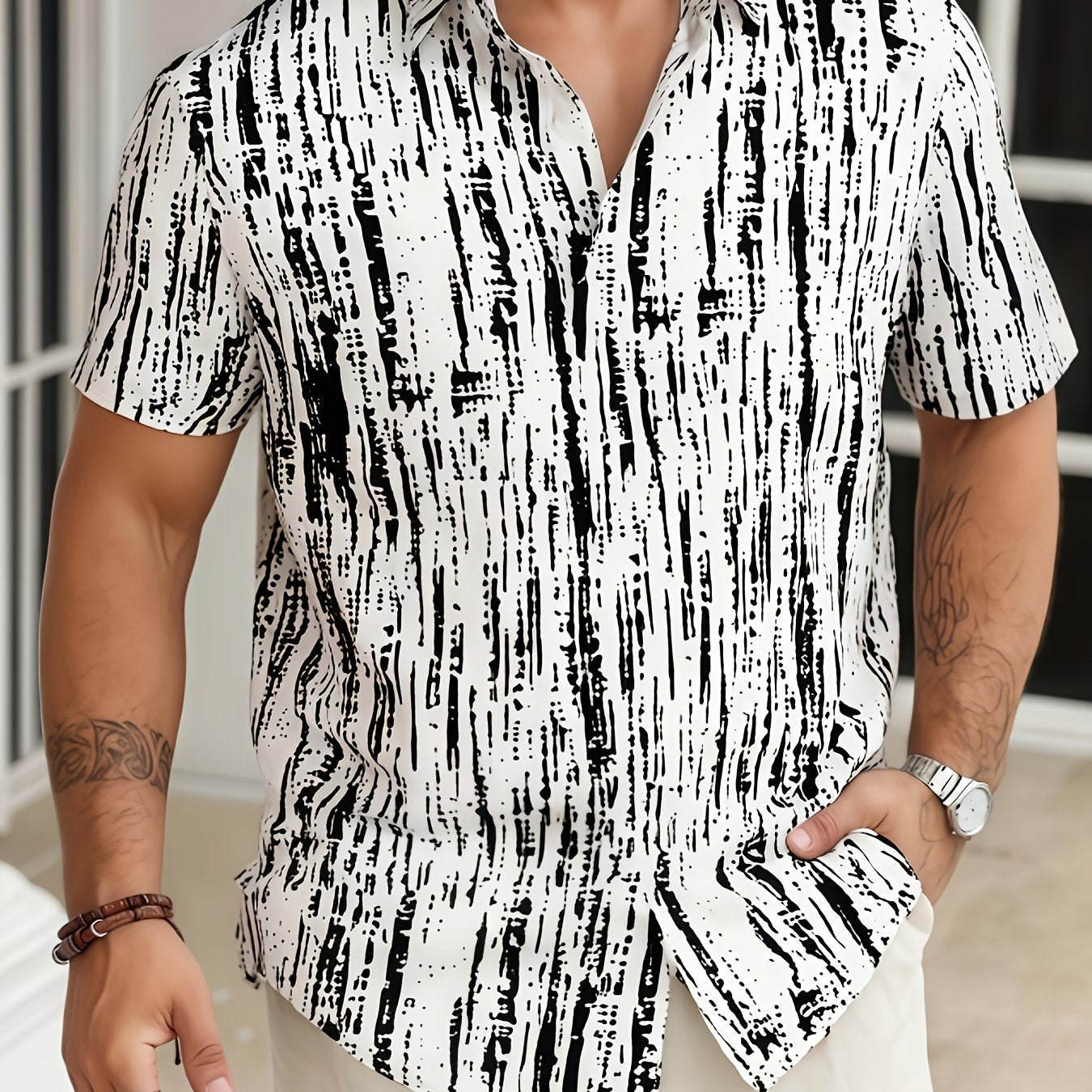 Axion | Heren Tie-Dye Shirt met Korte Mouwen – Ademend, Knopen aan de Voorzijde