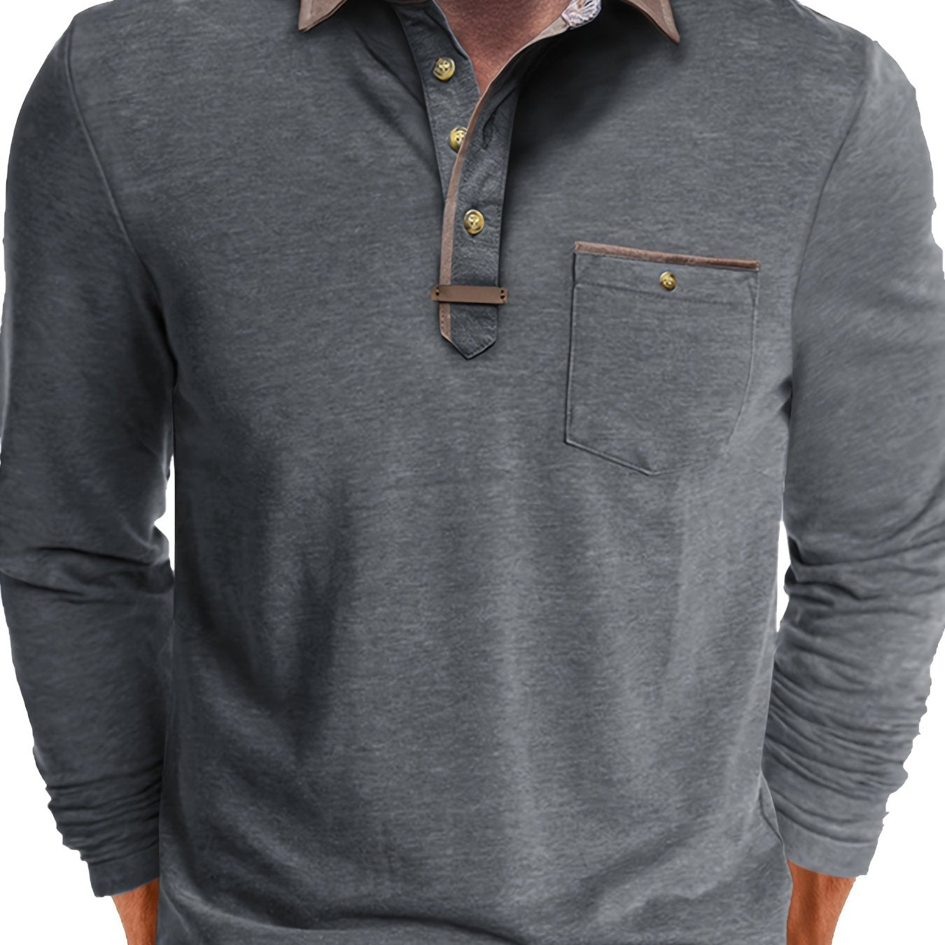 Paulo | Langärmliges Herren-Poloshirt – Lässiges Henley-Shirt mit farblich abgesetztem Kragen und Brusttasche