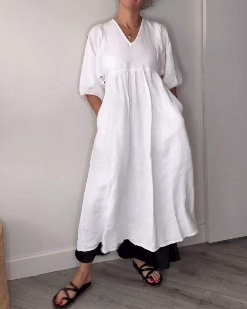 Gynira | Maxijurk voor dames – Elegante, zwierige zomerjurk met V-hals