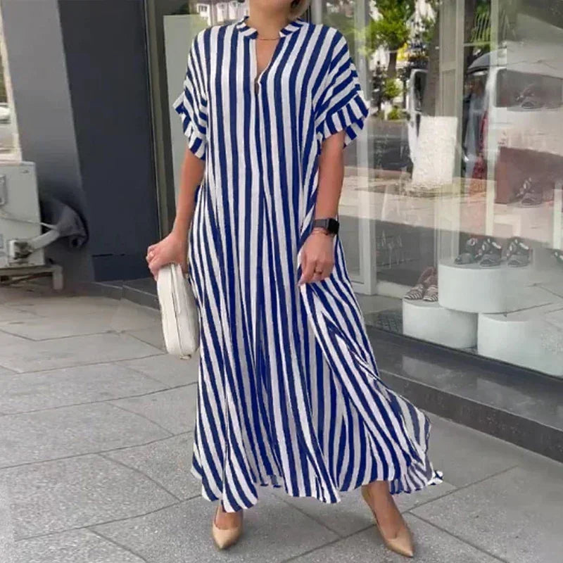 Naela | Gestreepte lange zomerjurk – Lichte maxi-strandoutfit voor dames