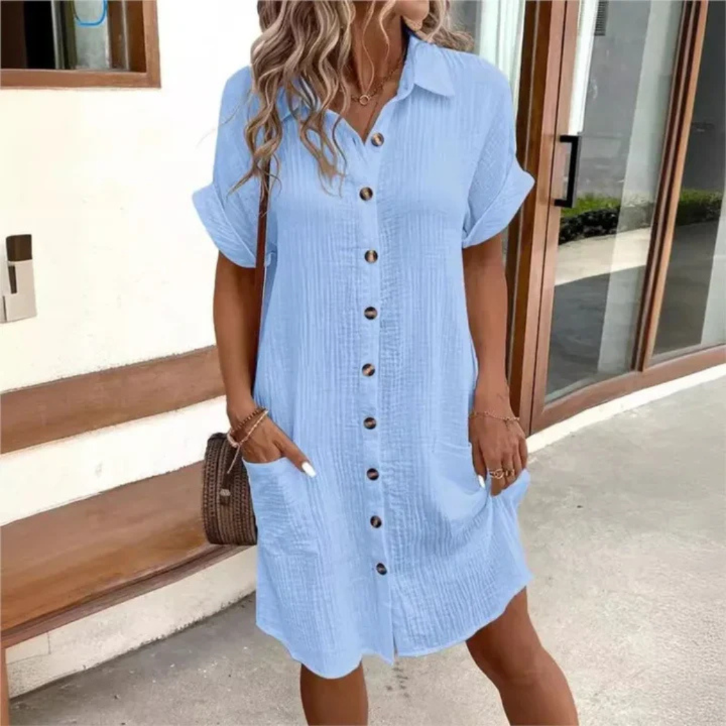 Tina | Dames zomer overhemdjurk – Casual knoopjurk met korte mouwen