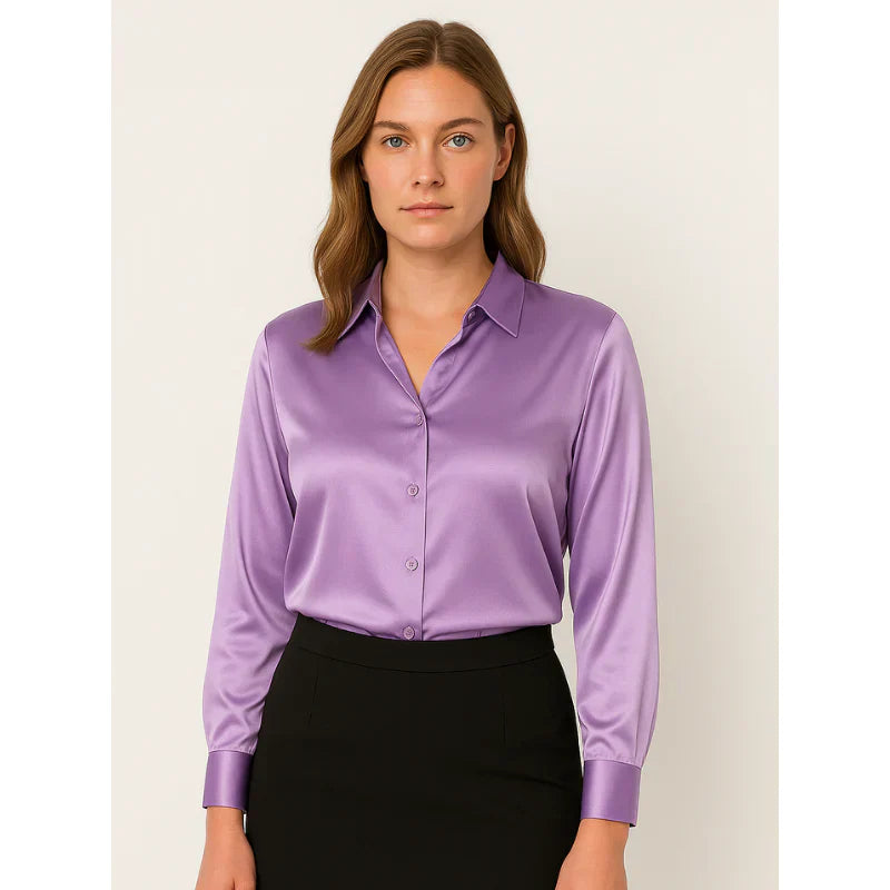 Sylmirae | Satijnen blouse voor dames – Chique top met knopen voor op kantoor