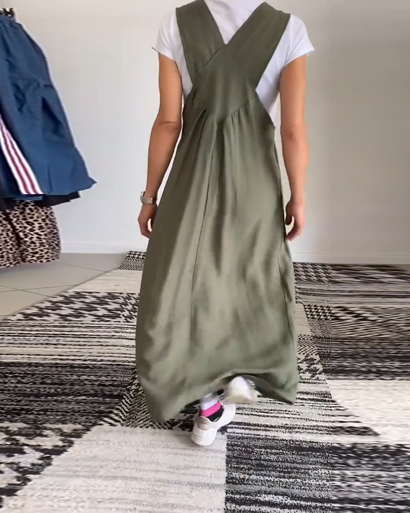 Lirra | Casual midi-overall, luchtige zomerjurk met spaghettibandjes